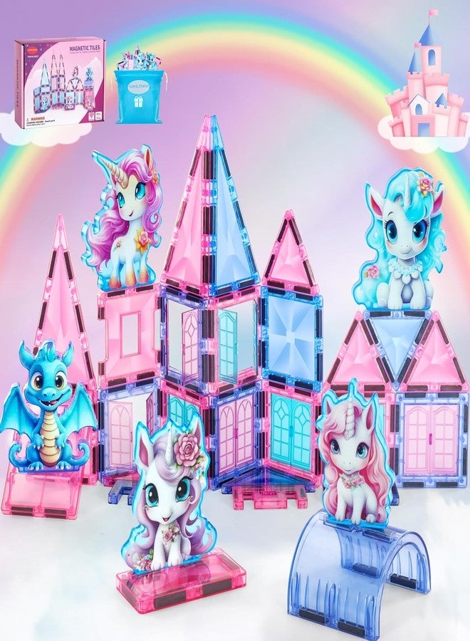 VANLINNY Unicorn Magnetic Tiles, Unicorn Toys for Girls Age 4-6, Magnetic Building Blocks for Kids, Diamond Magnetic Tiles 3D Educational Toy, STEM Construction for Toddlers, Birthday Gifts for Boys and Girls - Image 1